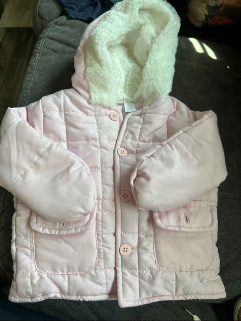 Girls' Pink Quilted Hooded Jacket with Faux Fur Lining